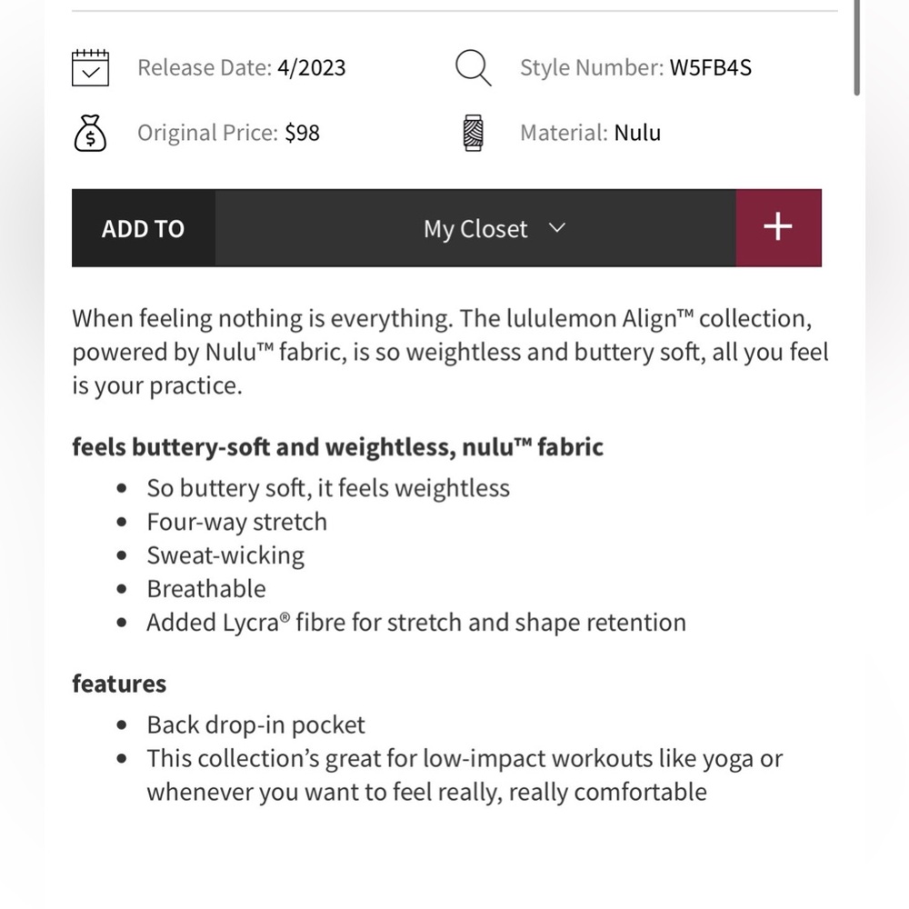 Lululemon Align Low-Rise Pant 25” - Picture 5 of 9